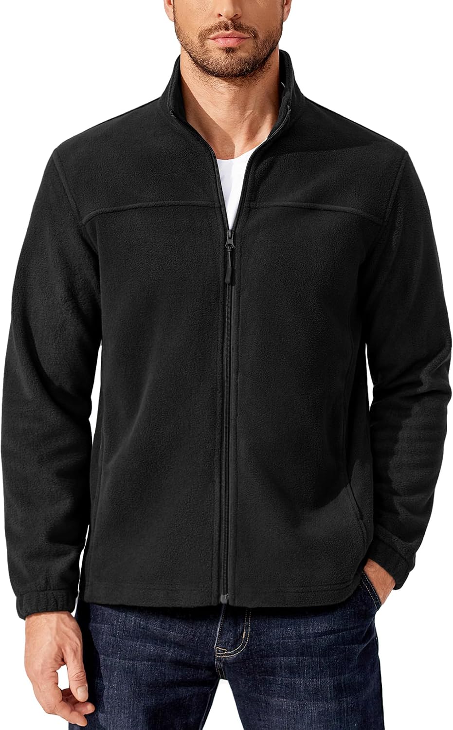 Men's polar fleece full zip jacket with a stand collar