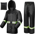 Waterproof Rain Suit for Adults - Breathable Jacket and Pants with Reflective Strip for Men and Women - Medium