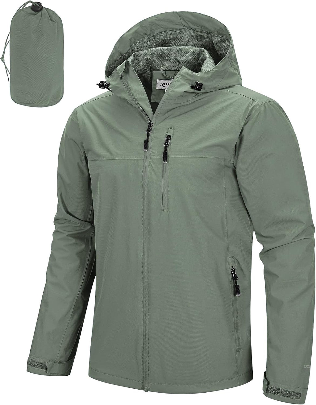Men's Packable Waterproof Rain Jacket - Hooded Breathable Shell with Mesh Lining and Underarm Vents - Medium