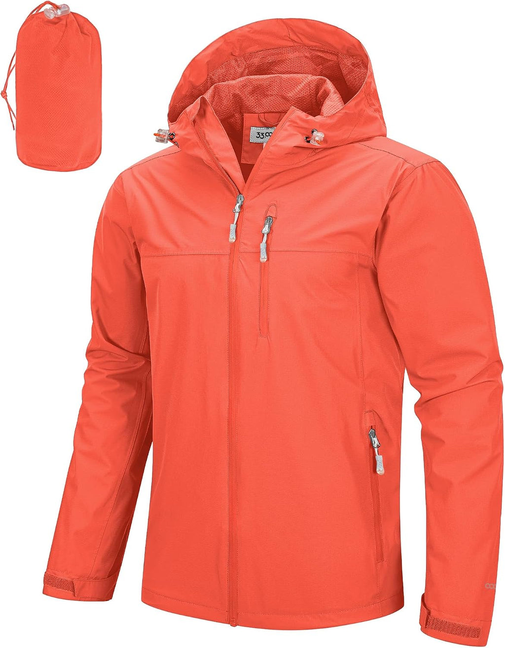 Men's Packable Waterproof Rain Jacket - Hooded Breathable Shell with Mesh Lining and Underarm Vents - Small