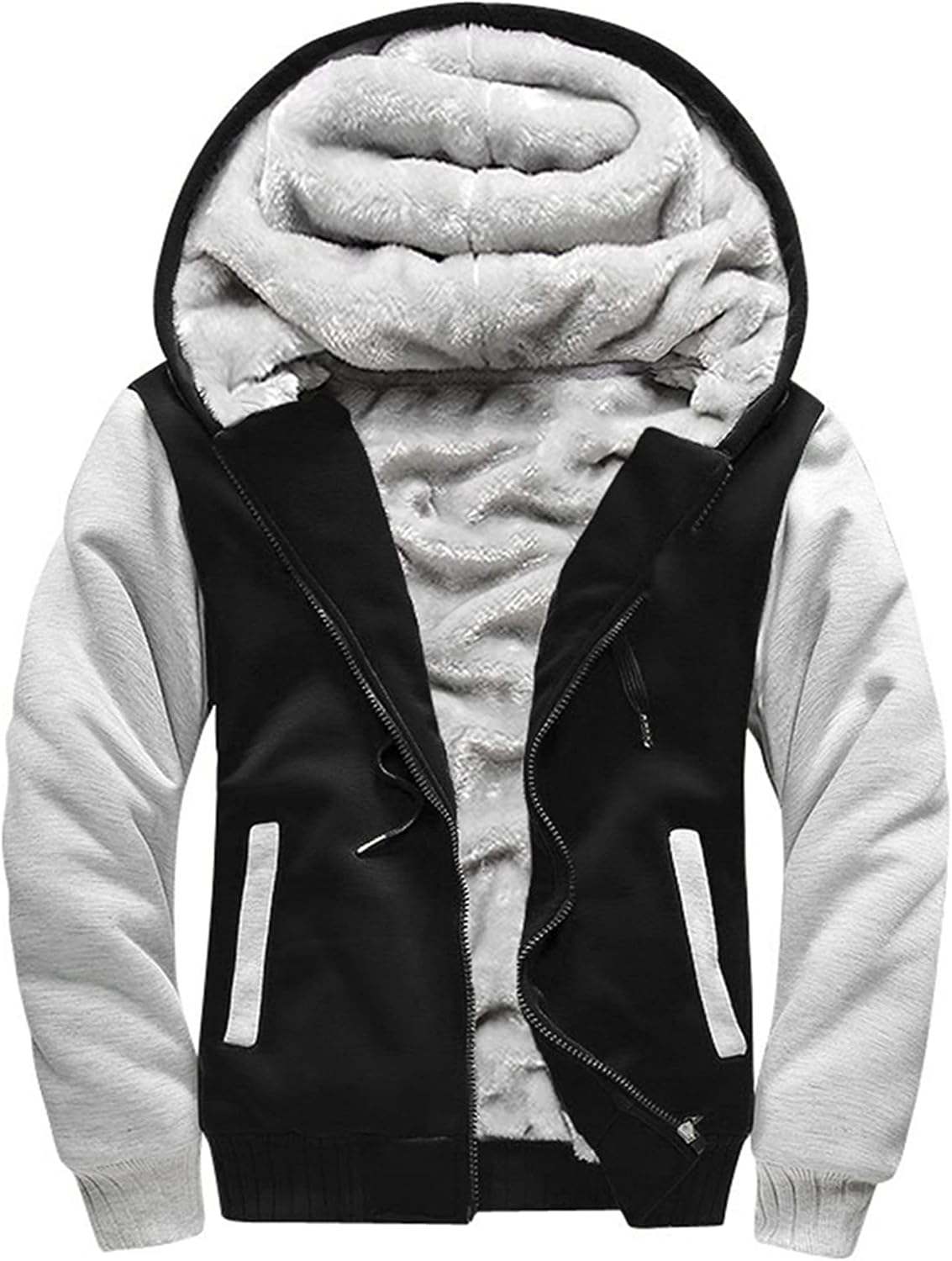 Men's Full Zip Fleece Hooded Jacket - Thick Warm Pullover Coat for Winter Workouts and Cold Mornings - Medium