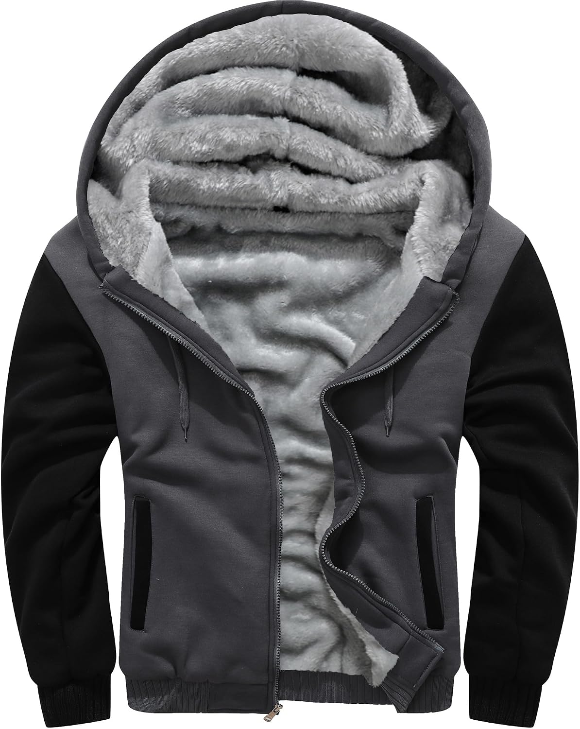 Men's Full Zip Fleece Hooded Jacket - Thick Warm Pullover Coat for Winter Workouts and Cold Mornings - Large