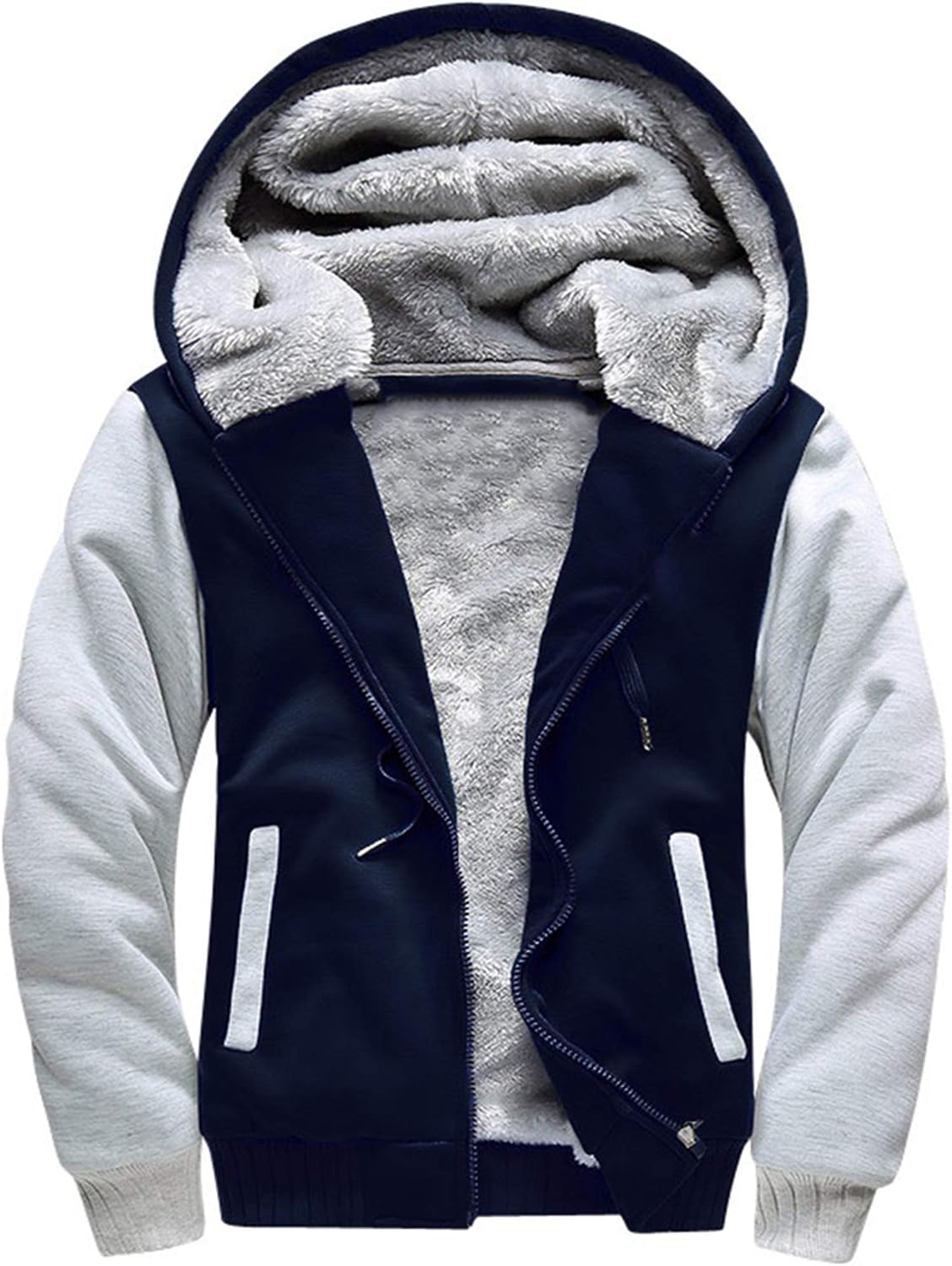 Men's Full Zip Fleece Hooded Jacket - Thick Warm Pullover Coat for Winter Workouts and Cold Mornings - Medium