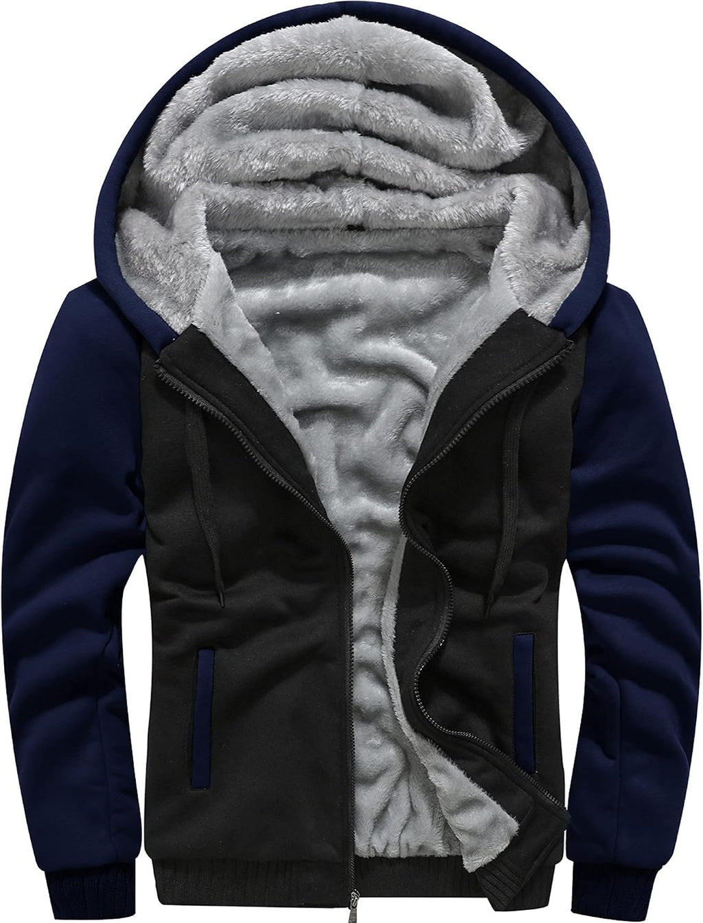 Men's Full Zip Fleece Hooded Jacket - Thick Warm Pullover Coat for Winter Workouts and Cold Mornings - Medium