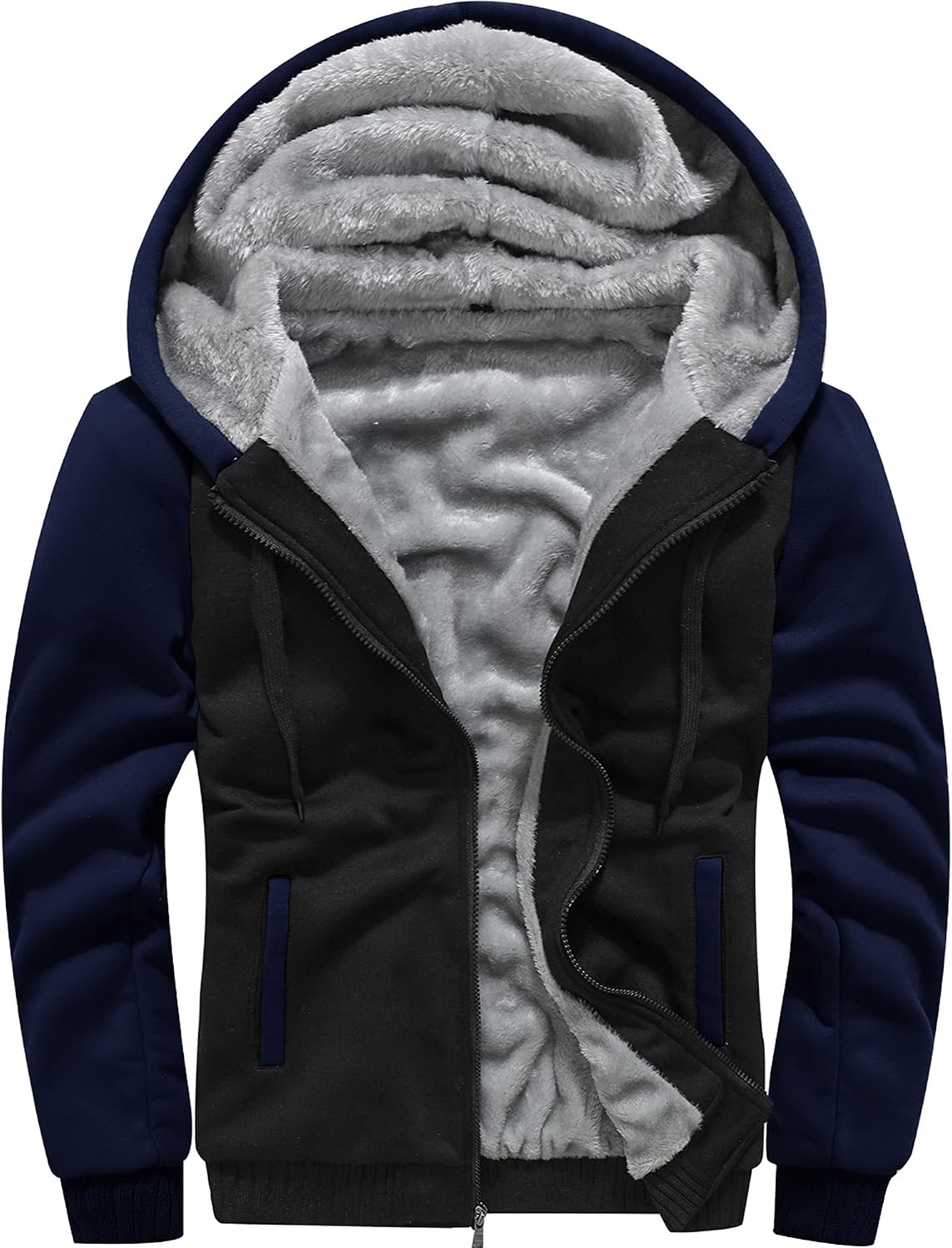 Men's Full Zip Fleece Hooded Jacket - Thick Warm Pullover Coat for Winter Workouts and Cold Mornings - Medium