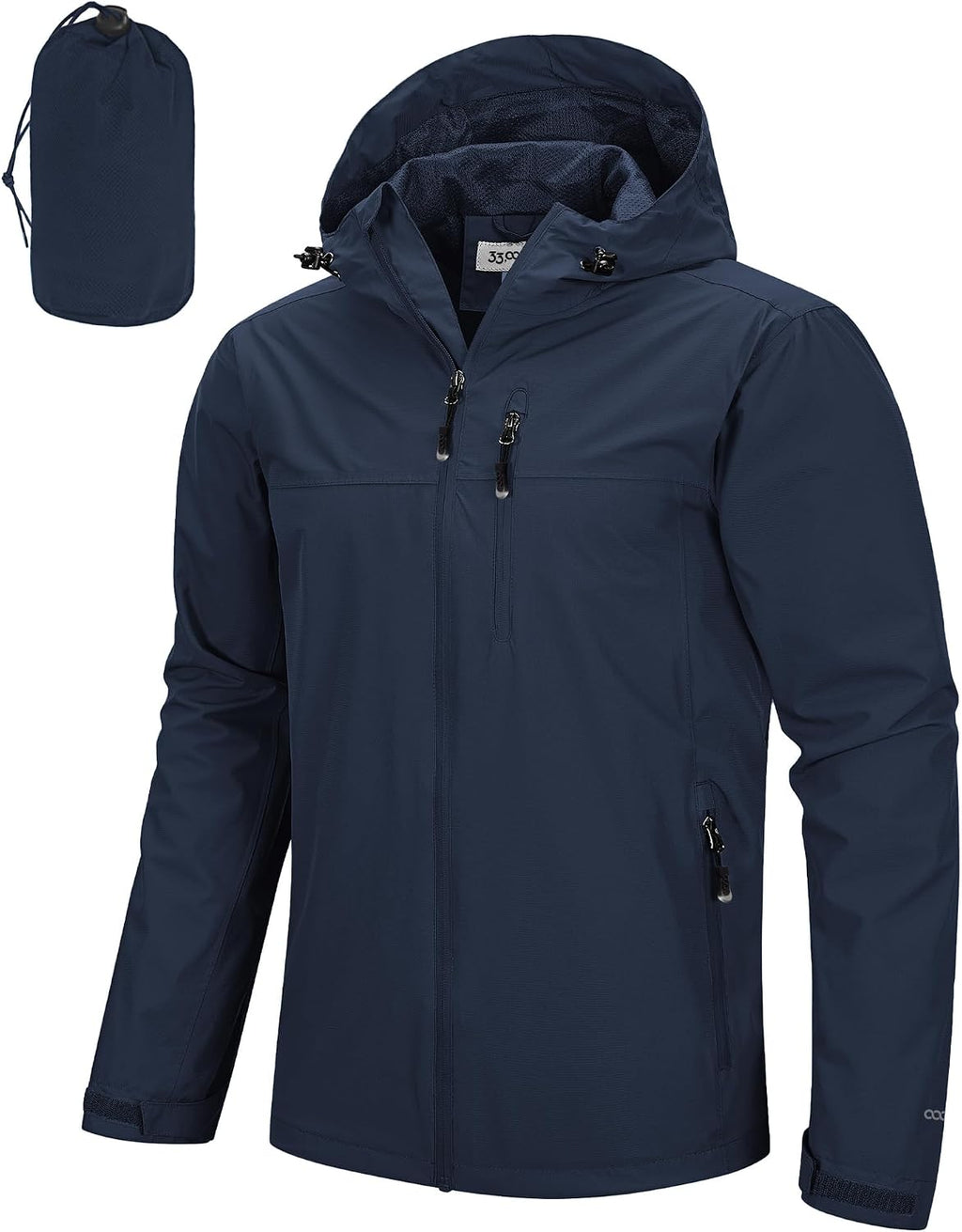 Men's Packable Waterproof Rain Jacket - Hooded Breathable Shell with Mesh Lining and Underarm Vents - Small