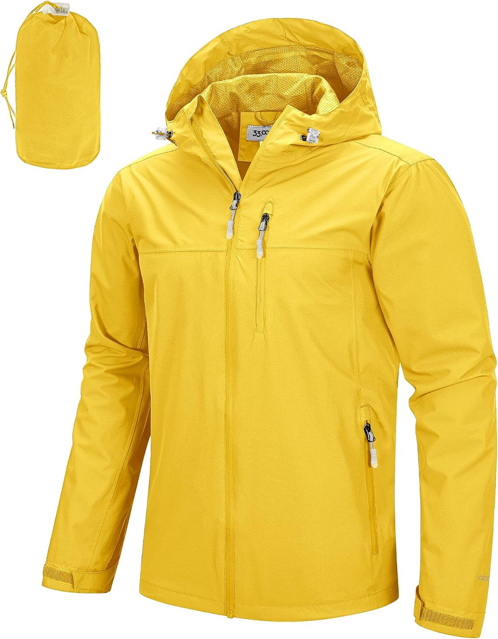 Men's Packable Waterproof Rain Jacket - Hooded Breathable Shell with Mesh Lining and Underarm Vents - Medium