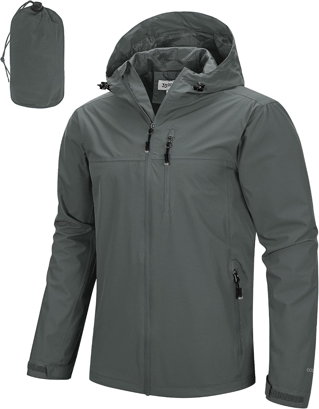Men's Packable Waterproof Rain Jacket - Hooded Breathable Shell with Mesh Lining and Underarm Vents - Small