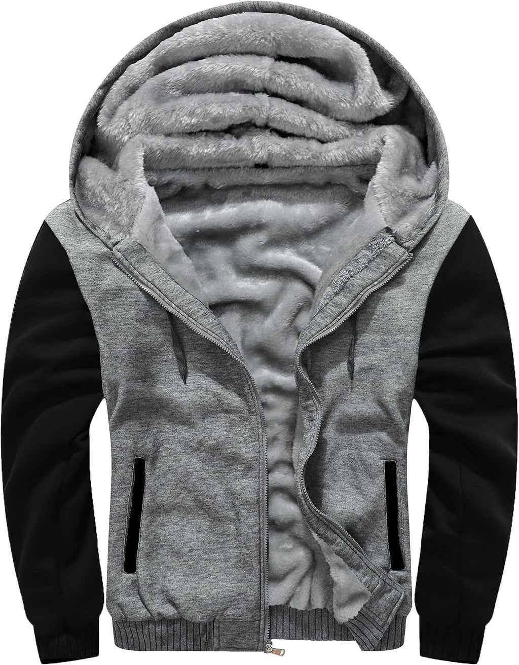 Men's Full Zip Fleece Hooded Jacket - Thick Warm Pullover Coat for Winter Workouts and Cold Mornings - Small