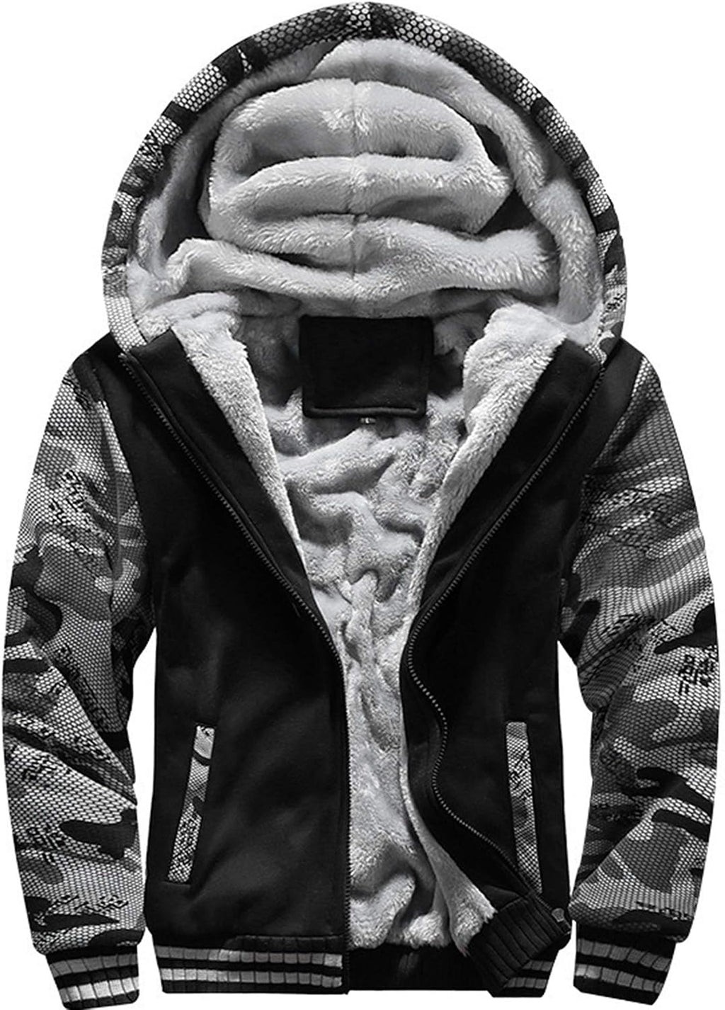 Men's Full Zip Fleece Hooded Jacket - Thick Warm Pullover Coat for Winter Workouts and Cold Mornings - Medium