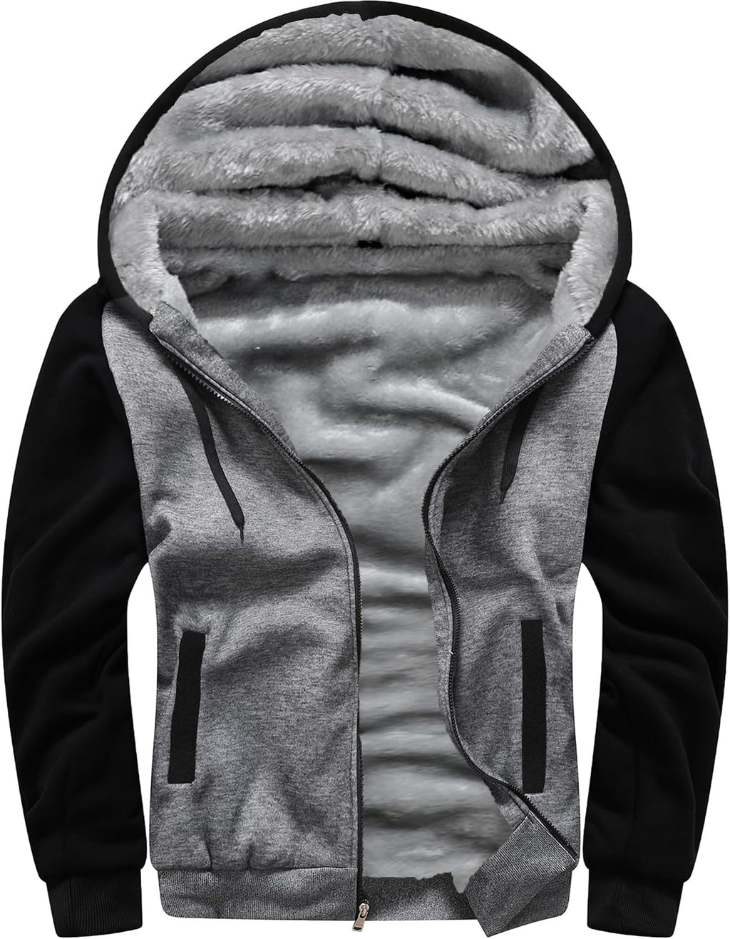 Men's Full Zip Fleece Hooded Jacket - Thick Warm Pullover Coat for Winter Workouts and Cold Mornings - Medium