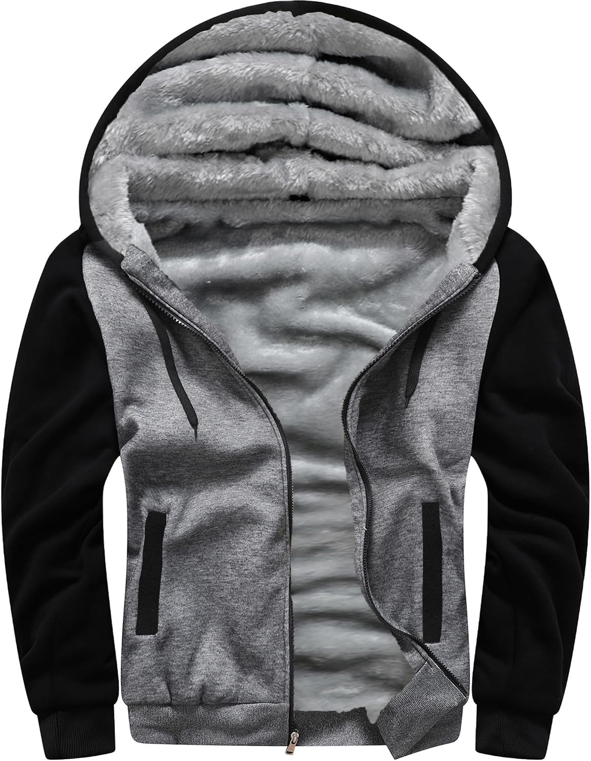 Men's Full Zip Fleece Hooded Jacket - Thick Warm Pullover Coat for Winter Workouts and Cold Mornings - Medium